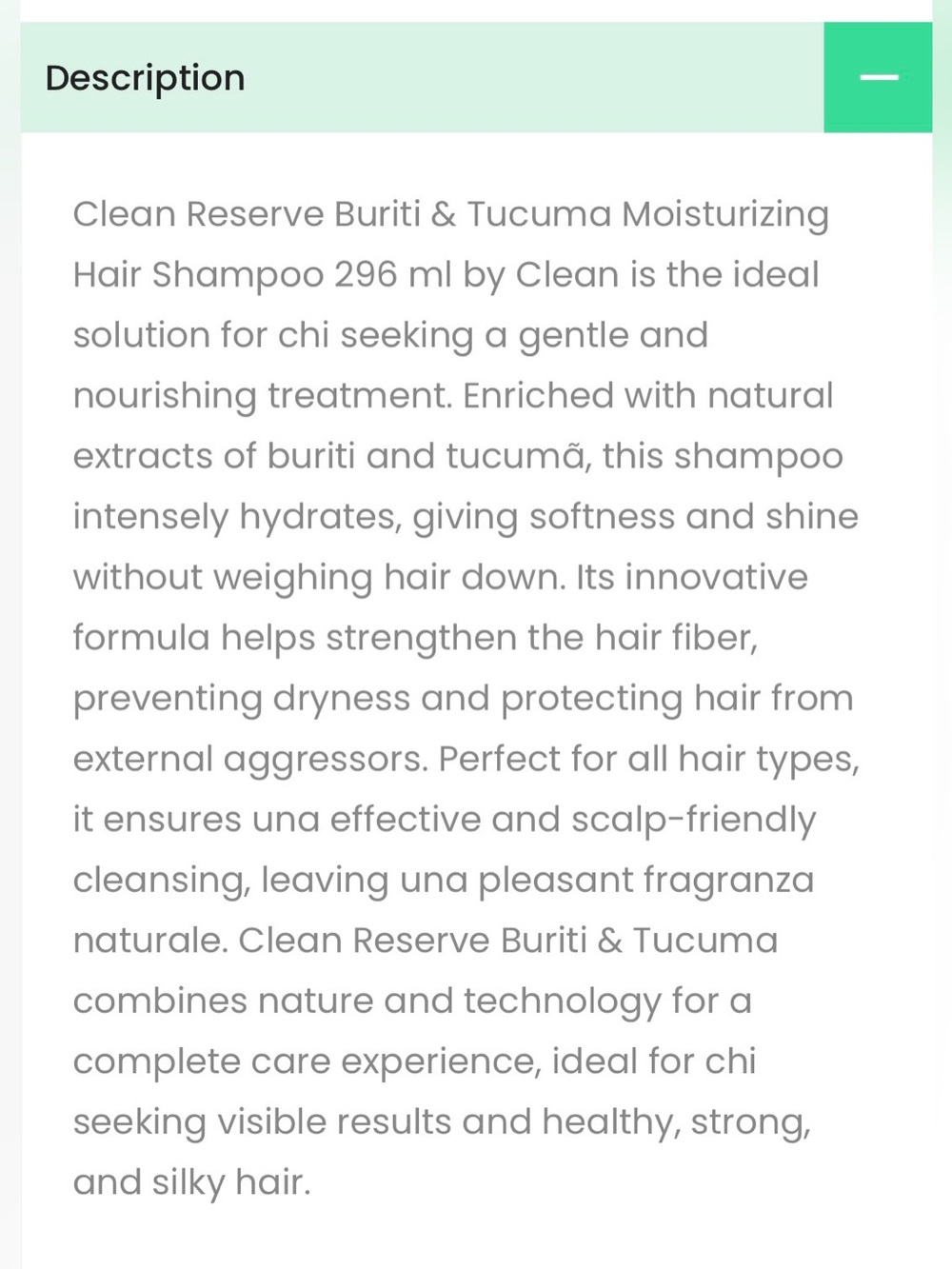 Clean Reserve Buriti & Tucuma Moisturizing
Hair Shampoo & Conditioner 296 ml - Picture 6 of 7